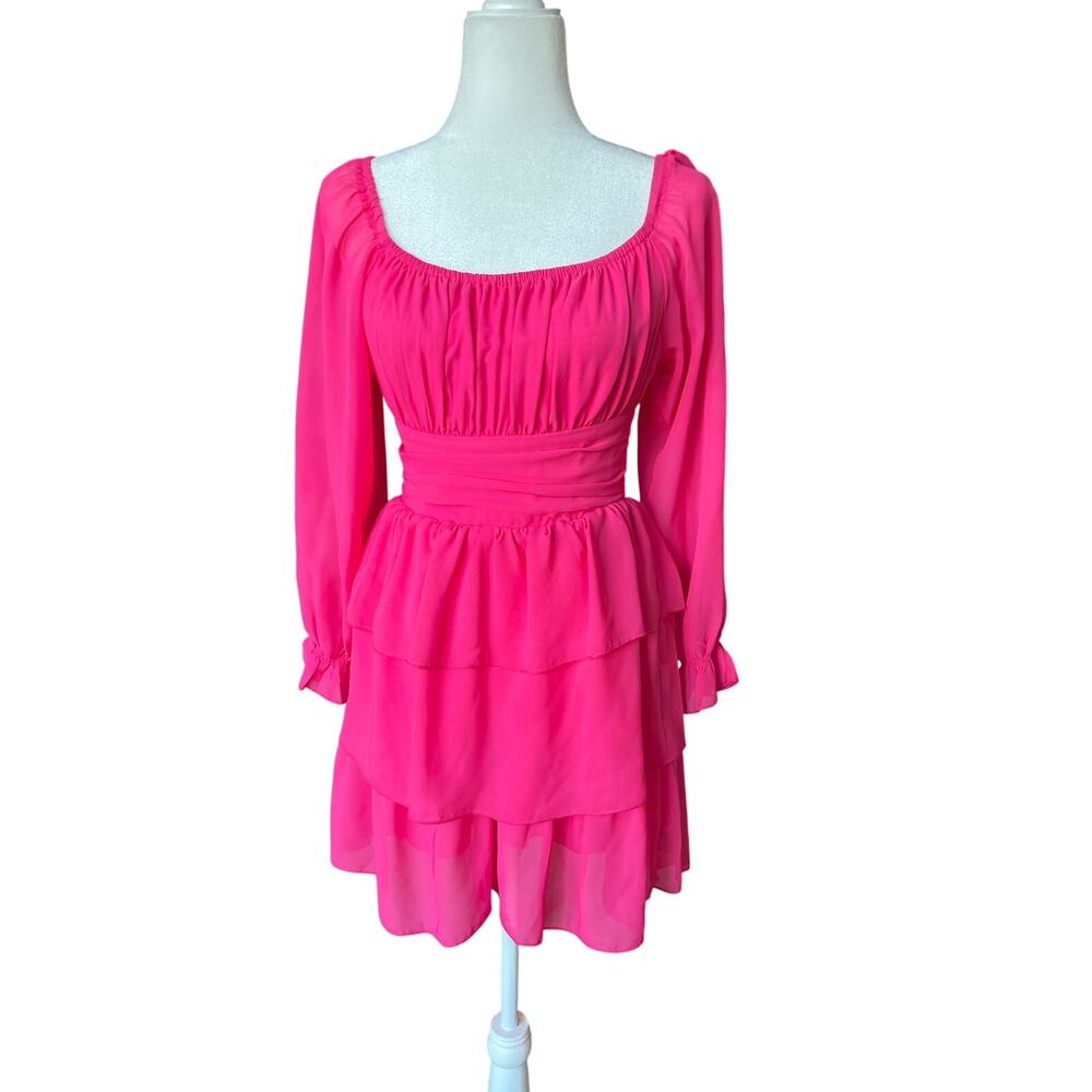 Obbue Square Neck Tie Back Soft Mini Dress Size XS Coquette Flounce Party Event